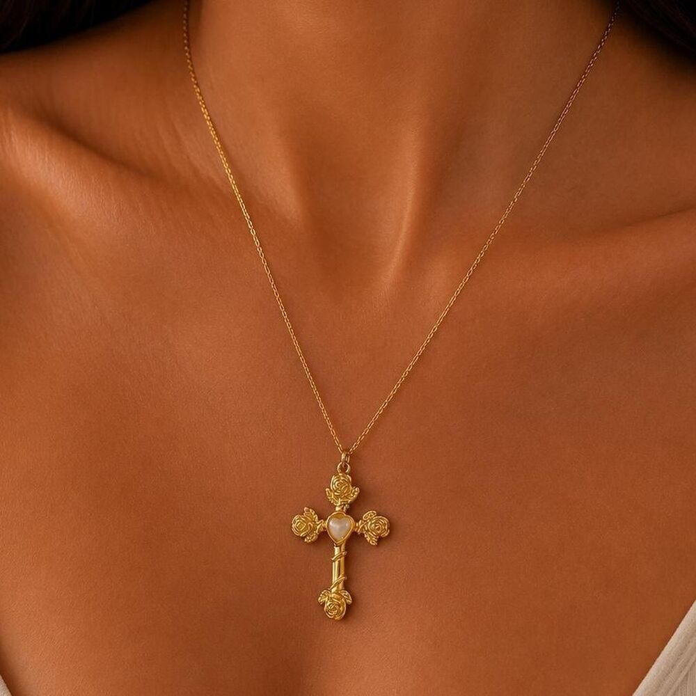 rose cross necklace D98